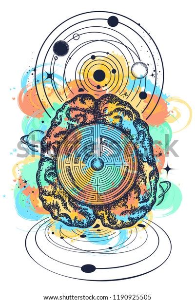 Brain Universe Watercolor Splashes Style Tattoo Stock Vector (Royalty Free) 1190925505