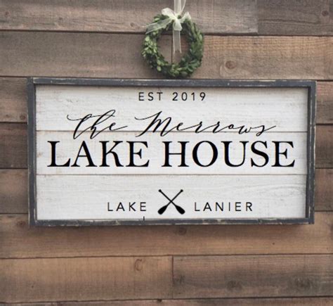 Lake house sign, custom sign, framed shiplap wood sign by KellyDuffyDesigns on Etsy https://www ...