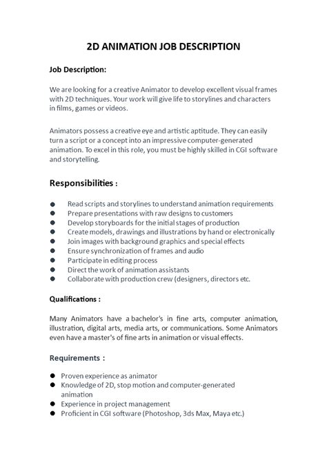 Animator Job Description