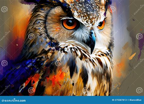 Watercolor Painting of Owl in Style of Colorful Abstract Art Stock ...