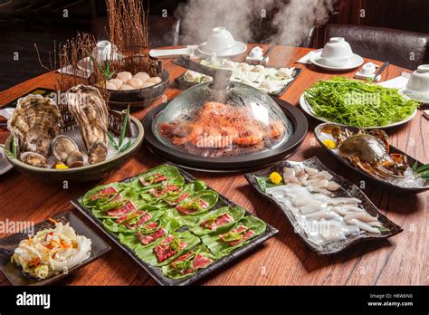 full set of Seafood steam pot / hot pot Stock Photo - Alamy