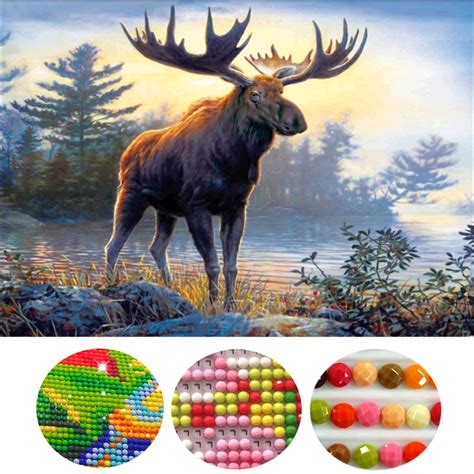 5D Diy Animal diamond painting Elk Round Diamond mosaic Painting ...