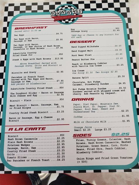 Menu at Bubby's Diner restaurant, Huntsville