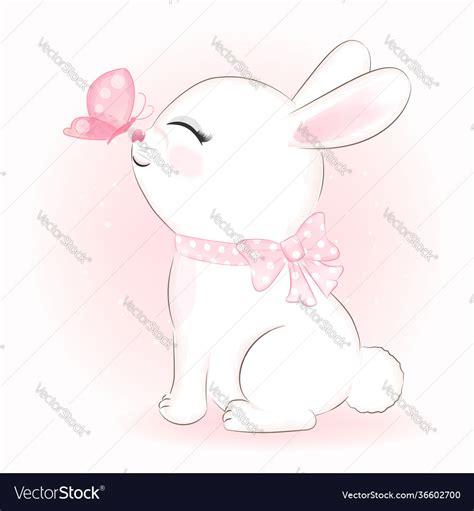 Cute bunny and butterfly hand drawn cartoon animal