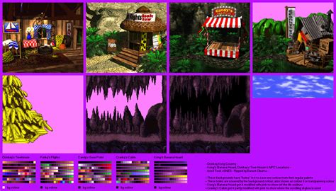 The Spriters Resource - Full Sheet View - Donkey Kong Country - Banana Hoard, Tree House & NPC ...