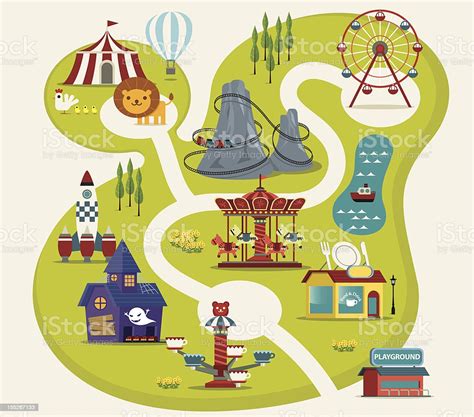 Amusement Park Stock Illustration - Download Image Now - Map, Amusement Park, Traveling Carnival ...