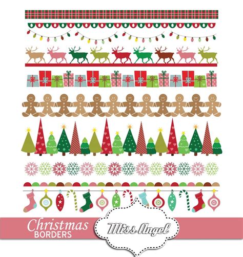 Digital Christmas Borders Clip Art, Red Green Blue. Small Commercial Use. Reindeers, Trees ...