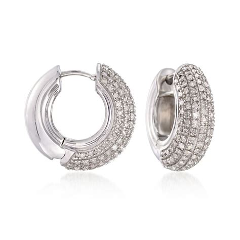 1.00 ct. t.w. Pave Diamond Huggie Hoop Earrings in Sterling Silver. 5/8" | Ross-Simons