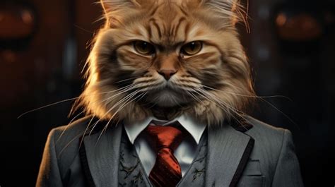 Premium Photo | Business cat in costume on a black background