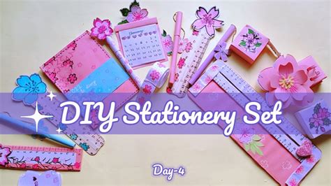 (Day-4)How to make stationery set at home /DIY cherry blossom stationery set/Handmade stationery ...