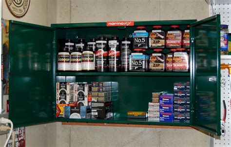 Reloading Room. Cool new locking metal cabinet for powder and ammunition storage. Mounted to the ...