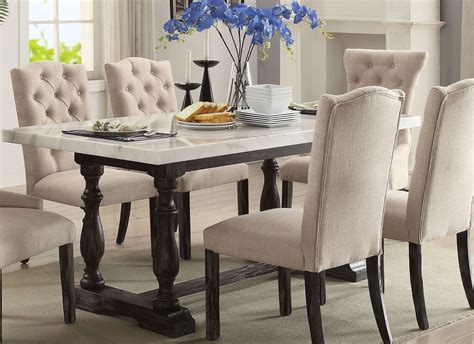 Gerardo White Marble and Weathered Espresso Dining Room Set ...