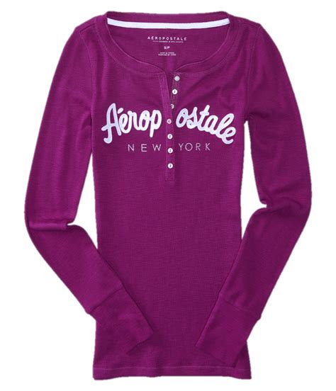 AEROPOSTALE WOMENS LONG SLEEVE HENLEY T-SHIRT BUTTONS SEQUIN BLING LOGO ...