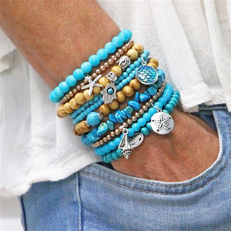 Beaded Stacked Bracelet - Beach Bracelets - Set of 10 – Bohemian Bracelets