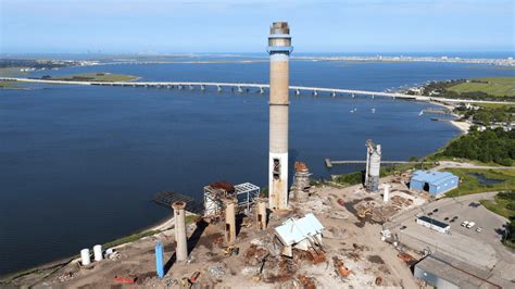 Saying Goodbye to Beesleys Point Power Plant Tower - Drone Video - Wildwood Video Archive