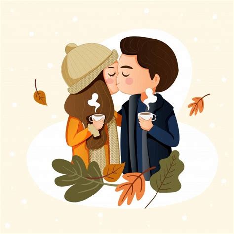 Premium Vector | Happy cute couple kissing in winter holiday | Girls cartoon art, Illustration ...