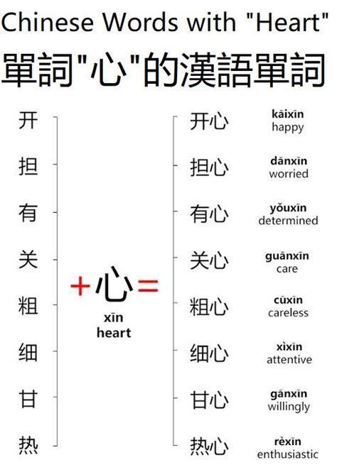 Chinese Words with "Heart" 單詞"心"的漢語單詞 | Chinese language words, Chinese ...