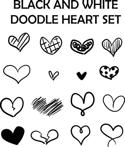 Heart Black White Doodle Set Stock Vector (Royalty Free) 1691099776 ...