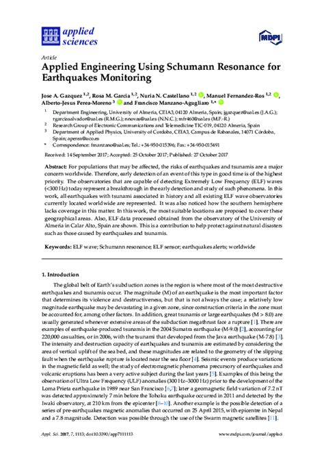 (PDF) Applied Engineering Using Schumann Resonance for Earthquakes Monitoring | Francisco ...