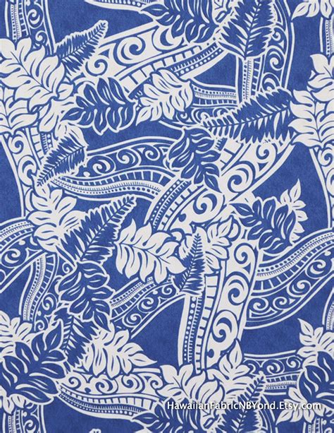 Fabric: Polynesian tattoo and tapa patterns and tropical ferns ...