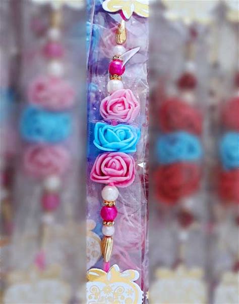 Pink Blue Pink Rose Flower Rakhi - shop at home AMAYAY