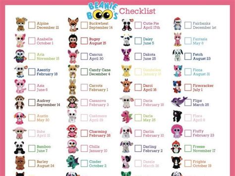 Beanie Boo Checklist - Instant Download - 8" x 10.5" | Beanie boos ...