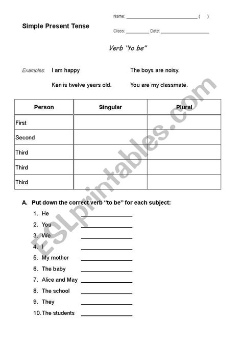 English worksheets: Present Tense WS- 7th grade