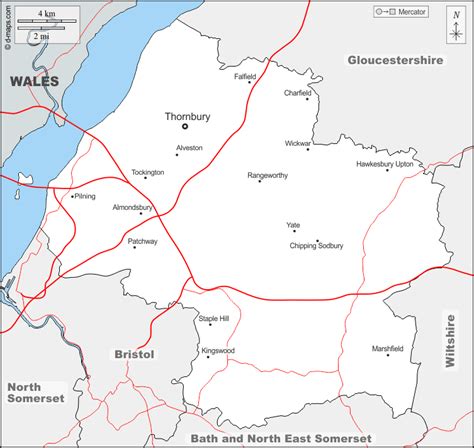 South Gloucestershire free map, free blank map, free outline map, free base map boundaries, main ...