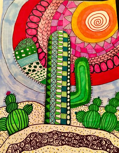 My desert scene | Aulas de arte, Arte fundamental, Arte com cactos