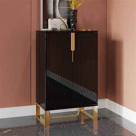 Aro Black Shoe Cabinet Narrow Rectangular Entryway Storage Cabinet 12 ...