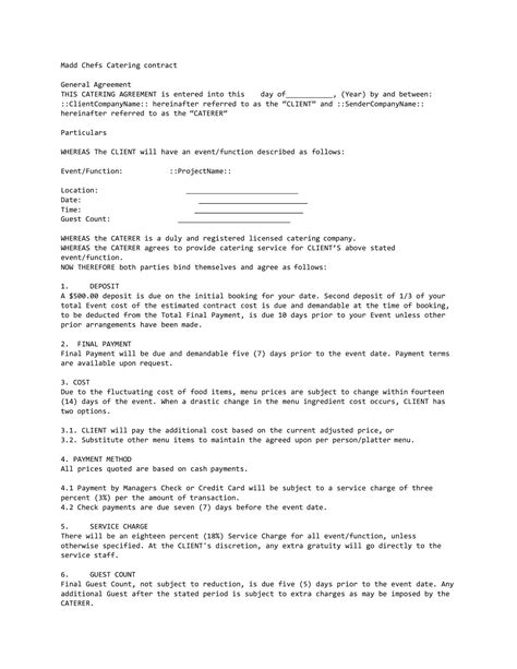 Free Printable Catering Contract Templates [Word, PDF] Simple