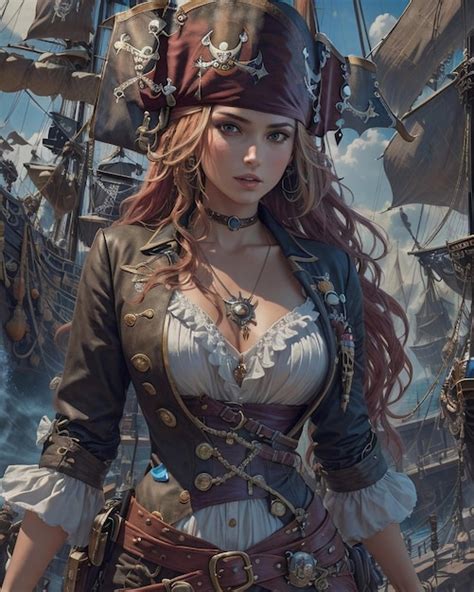 Premium AI Image | Pirate girl in ships background