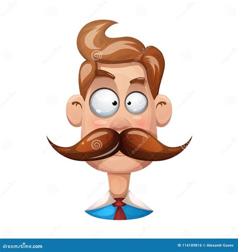 Funny, Cute, Cartoon Man Illustration. Mustache, Whisker Smiley. Stock ...