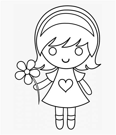 Daisy Girl Colorable Line Art Free Clip Art - Girl Clipart Black And ...