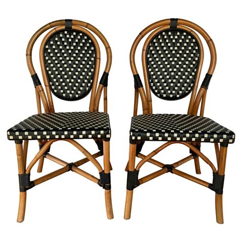 French Style Parisian Cafe Bistro Rattan Dining Chairs, Pair at 1stDibs
