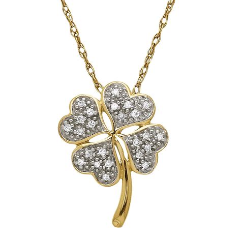 Diamond Accent 4-Leaf Clover Pendant. 10K Yellow Gold - Jewelry - Pendants & Necklaces