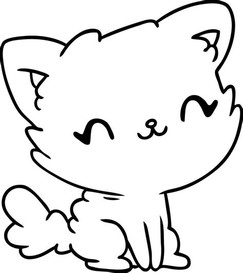 line drawing cute kawaii fluffy cat 10237916 Vector Art at Vecteezy