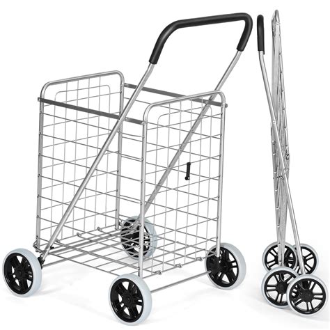 Topbuy Folding Shopping Cart Utility Trolley Grocery Cart with Wheels ...