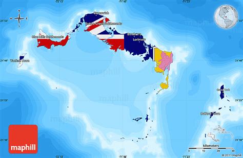 Flag Map of Turks and Caicos Islands, single color outside, bathymetry ...