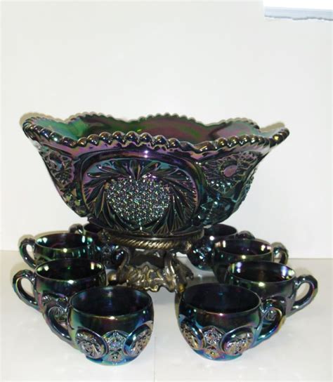 Fenton Glass Amethyst Carnival Punch Bowl Set 2003 | Carnival glass, Blue carnival glass, Punch ...