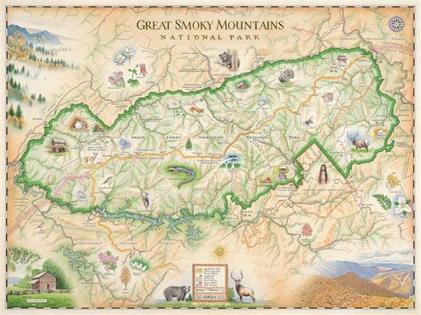 Amazon.com: Xplorer Maps Great Smoky Mountain National Park Map - Authentic Hand Drawn Map ...