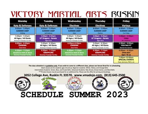 CLASS SCHEDULES – Victory Martial Arts Academy