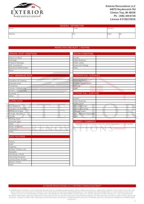 Printable Residential Roof Inspection Form - Printable Word Searches