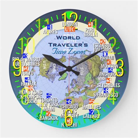 World Time Zones Large Clock