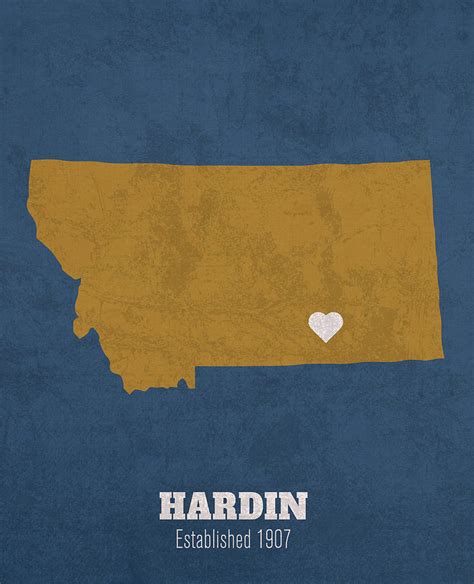 Hardin Montana City Map Founded 1907 Montana State Color Palette Mixed Media by Design Turnpike ...