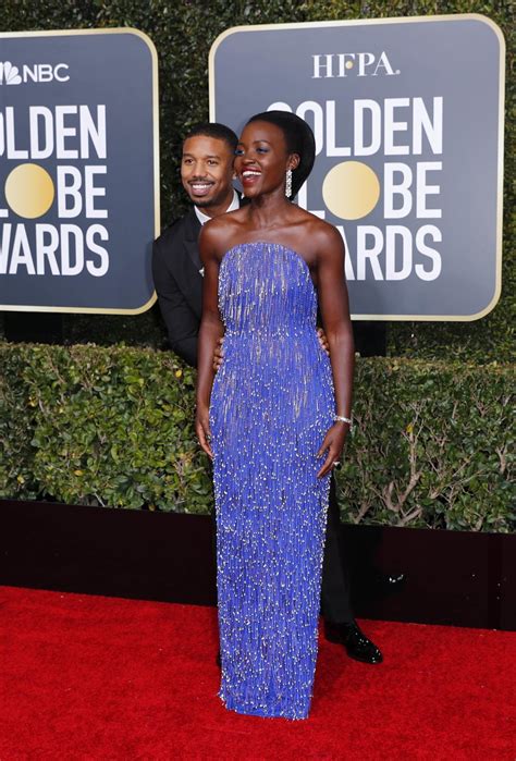 Michael B. Jordan and Lupita Nyong'o at the Golden Globes 2019 red ...