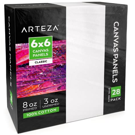 Arteza Canvas Panels, Classic, White, 6"x6", Blank Canvas Boards for Painting - 28 Pack | Canvas ...