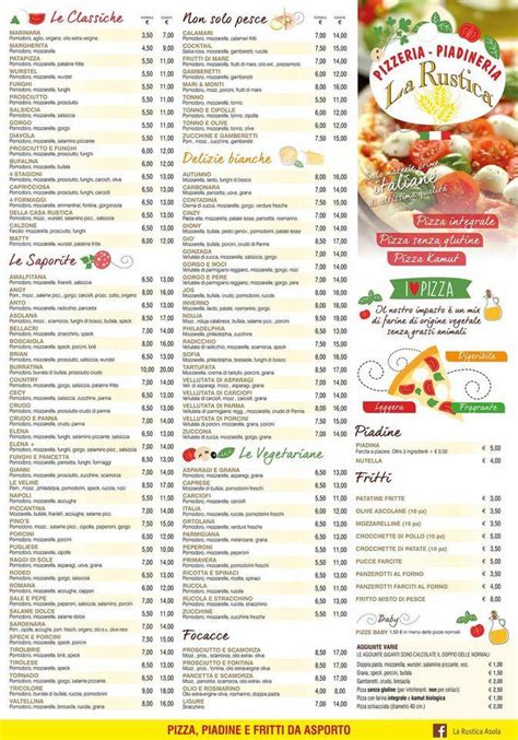 Menu at La Rustica restaurant, Asola