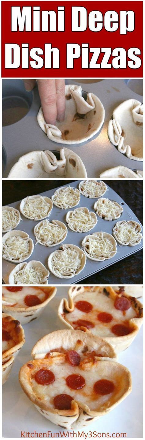 Mini Deep Dish Pizzas | Recipes, Muffin tin recipes, Snack recipes