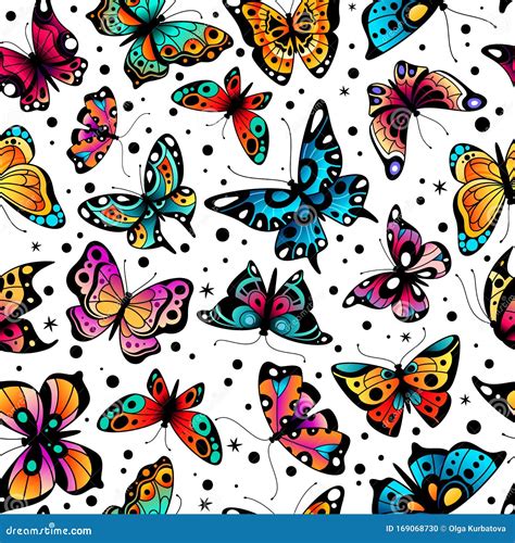 Butterfly Seamless Pattern. Cute Colorful Butterflies, Beautiful Insects Retro Spring Design ...